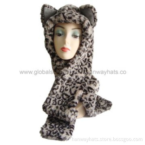 Knitted Animal Winter Hat with Fake Fur Front, Earflap, Fleece Lining